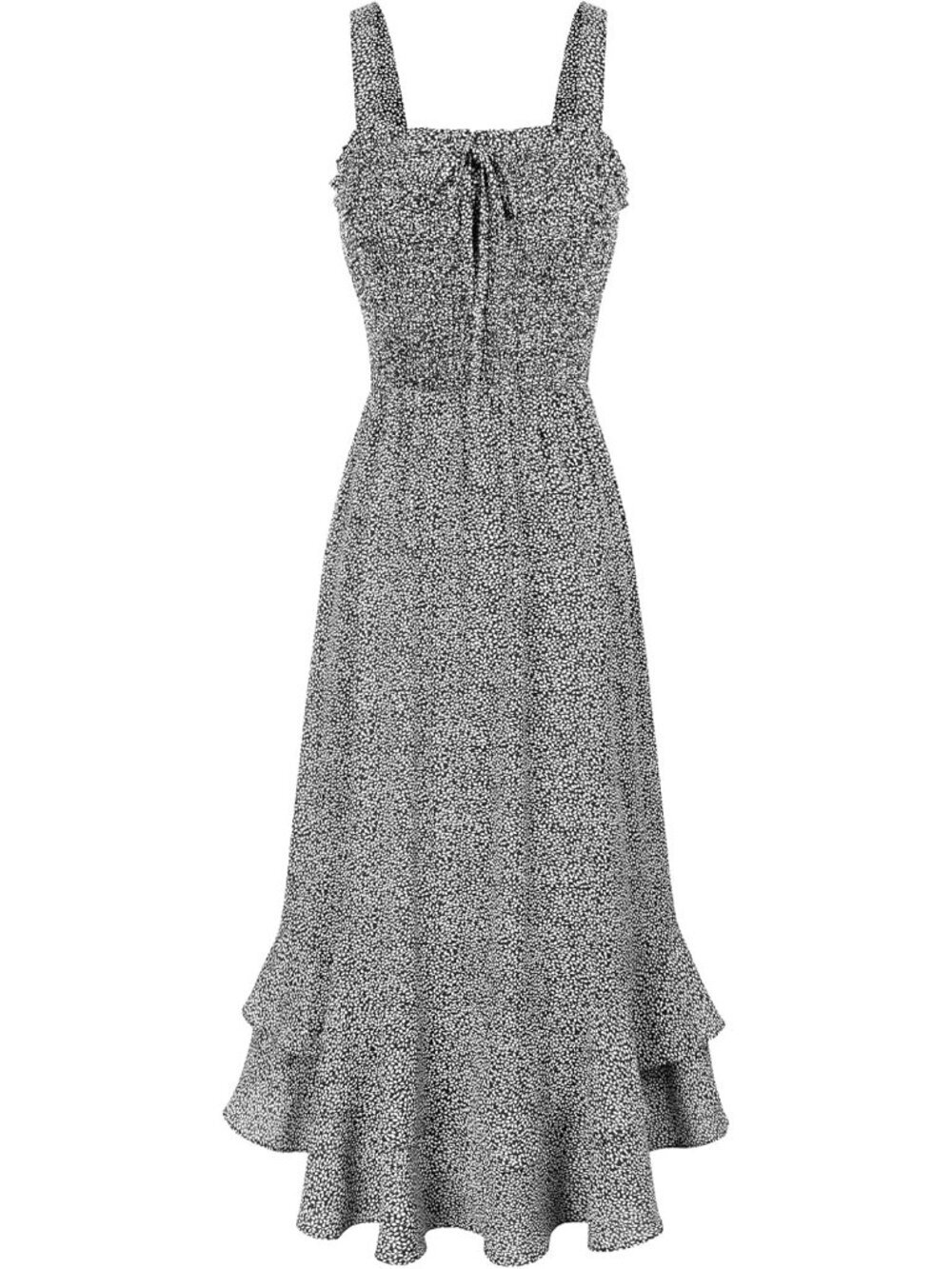 Women's Black Square Neck Strapped A LINE Floral Boho Long Maxi Dress